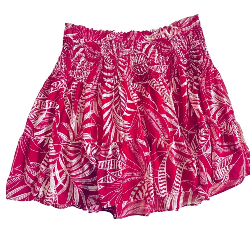 Banana Republic Red Cream Tropical Tiered Ruffled Mini Skirt M